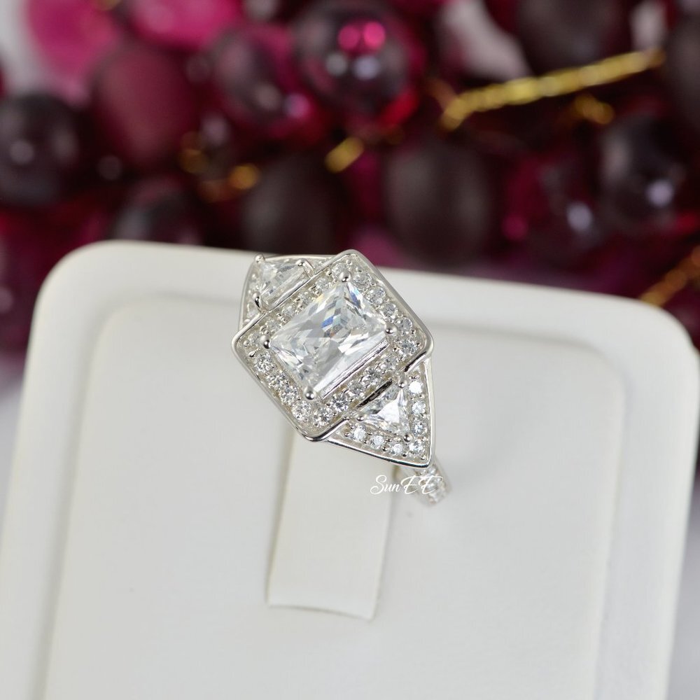 NEW 925 STERLING SILVER RADIANT ENGAGEMENT RING 7 - Picture 2 of 6